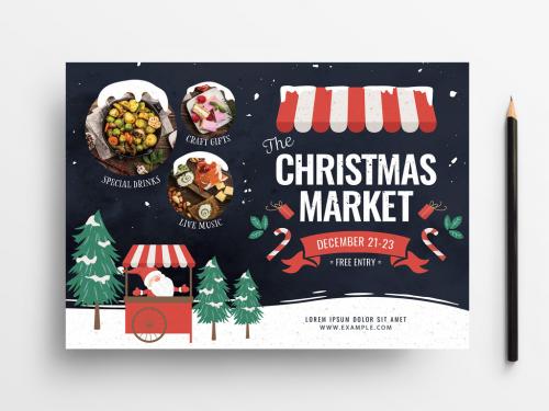 Illustrated Holiday Market Flyer Layout - 305812093