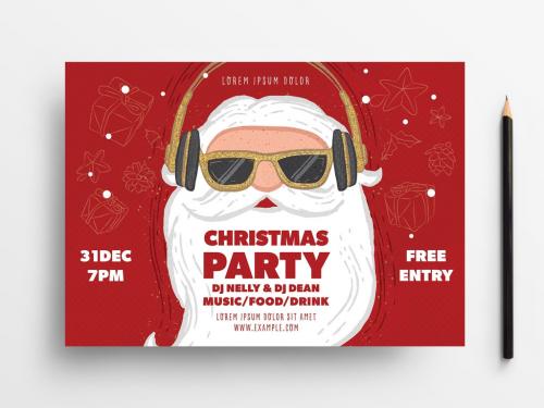 Holiday Party Event Flyer Layout with Santa Illustration - 305812132