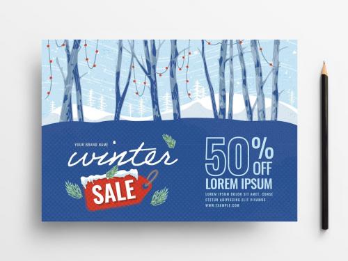 Winter Sale Flyer Layout with Snowy Forest - 305985205