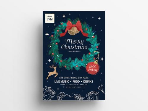 Christmas Flyer Layout with Illustrated Wreath - 305985706