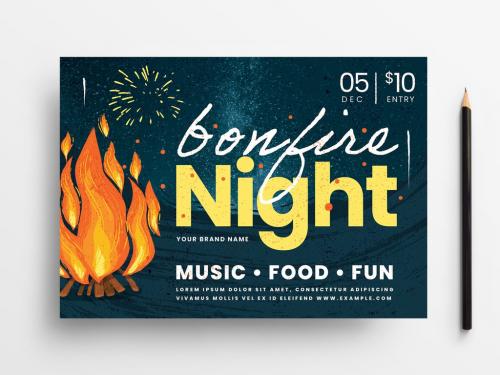 Bonfire Night Flyer Layout with Campfire - 305985908
