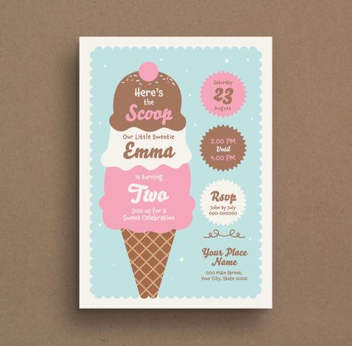 Ice Cream Birthday Invitation Layout - 306028466