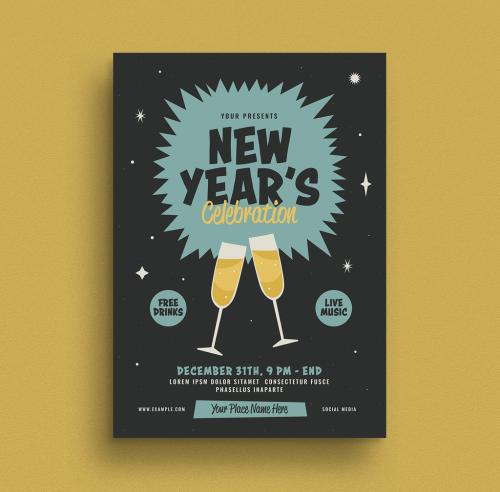 Retro New Year's Event Flyer Layout - 306028545