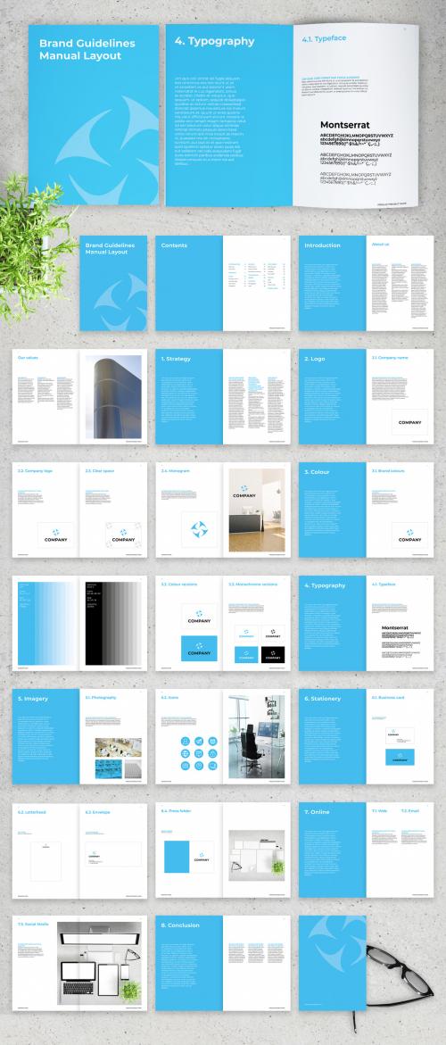 Brand Guidelines Manual Layout with Blue Accents - 307016132