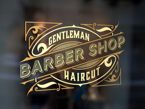 Vintage Barber Shop Logo Layout with Floral Elements - 307182271