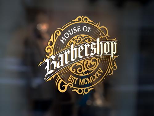 Vintage Barber Shop Logo Layout with Floral Elements - 307182324