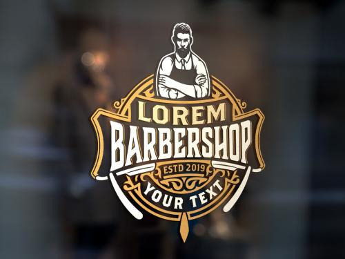 Vintage Barber Shop Logo Layout with Floral Elements - 307182354