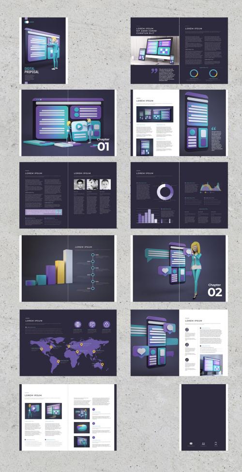 Marketing Report with Digital Illustrations - 307214437