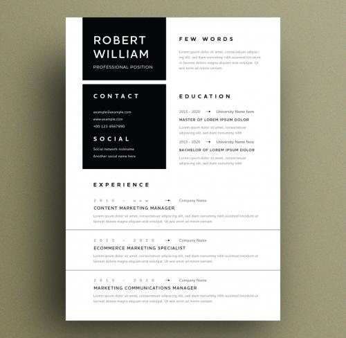 Modern Resume Layout with Black Accents - 307220515