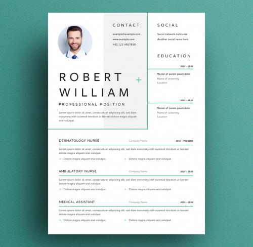 Resume Layout with Green Line Elements - 307220571