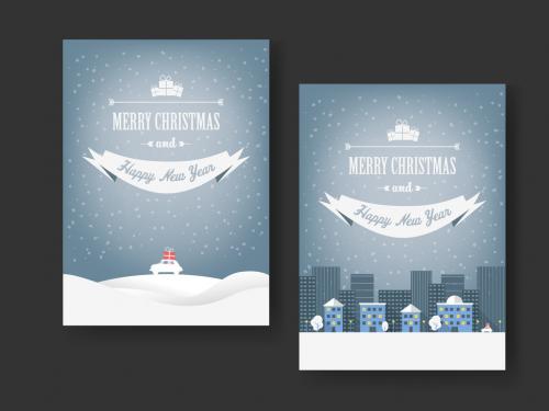 Christmas Card Layout with Driving Home with Presents Illustrations - 307227625