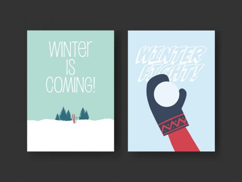 Winter Card Layout with Snow Activities Illustrations - 307227709