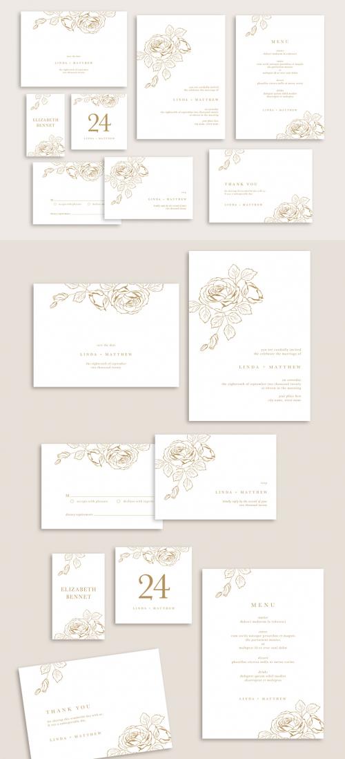 Elegant Wedding Suite Layout with Rose Illustrations - 307664088