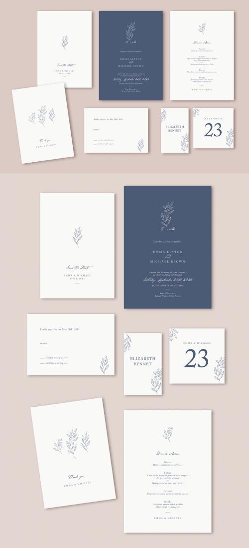 Minimalist Wedding Suite Layout with Leaf Illustrations - 307666458