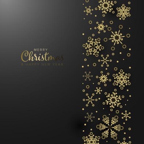 Merry Christmas Card Layout with Golden Snow Flakes - 307682331
