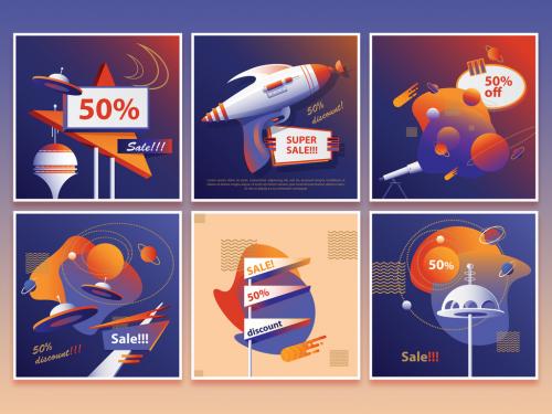 Sci-Fi Mid-Century Retro Social Media Layout Set - 307690155