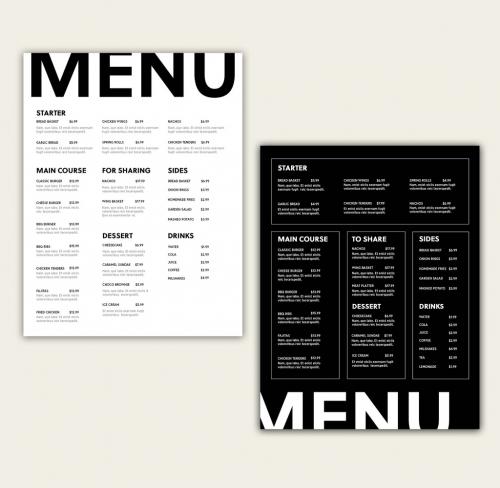 Black and White Menu Layout - 307922335