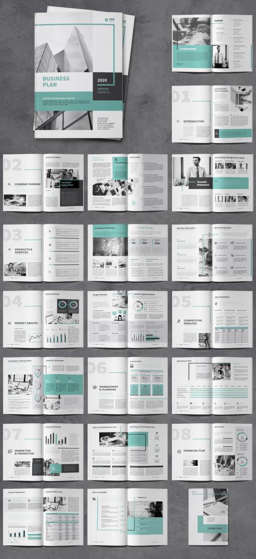 Business Brochure Layout with Turquoise Accents - 307924674