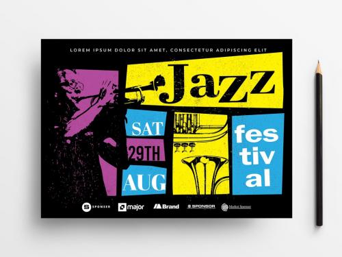 Retro Jazz Night Flyer Layout - 307929089