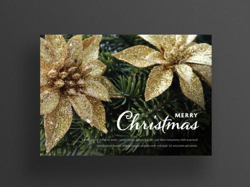 Christmas Greeting Card Layout with Gold Flowers - 308496439