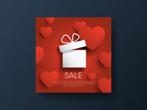 Valentine Sale Card Layout with Present - 308534361