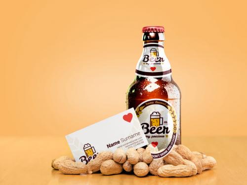 Beer Bottle Mockup with Business Card - 308552820