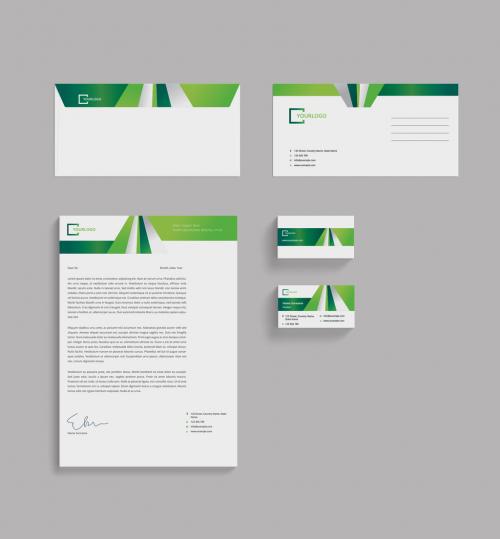 Stationery Layout Set with Green Geometric Elements - 308751357