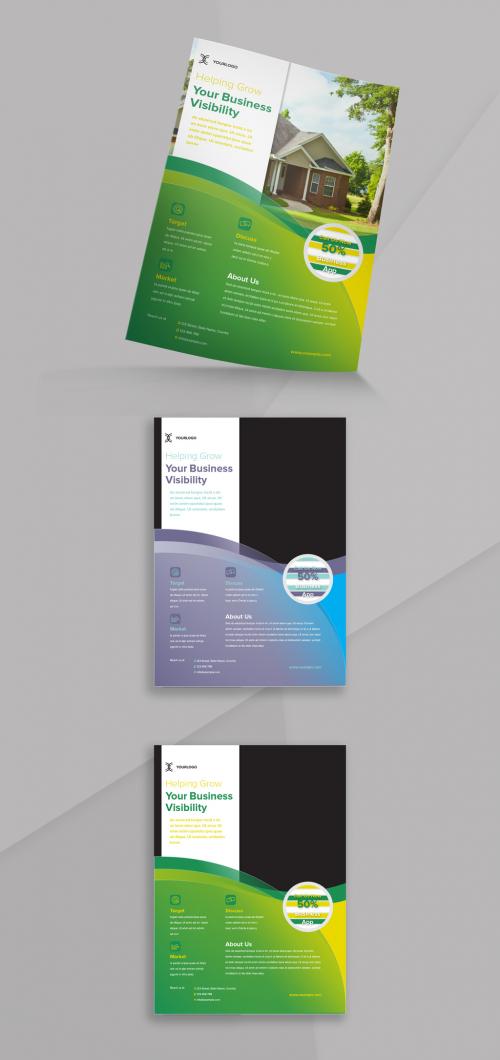 Flyer Layout with Circle Elements and Gradient Color Accents - 308755659