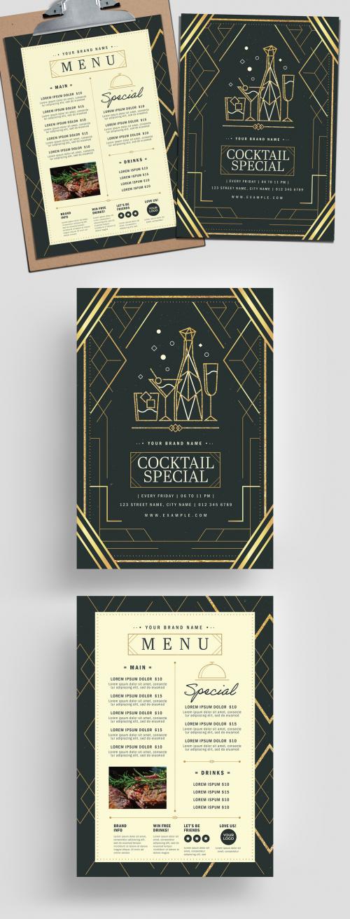 Art Deco Menu Layout in Gold and Black - 308770609