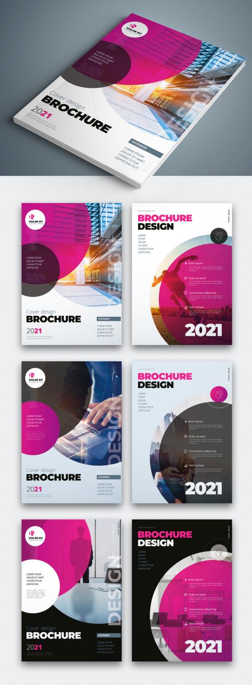 Business Report Cover Layout Set with Purple Circle Elements - 308989261