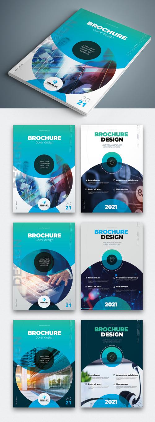 Business Report Cover Layout Set with Blue and Teal Circle Elements - 308989472
