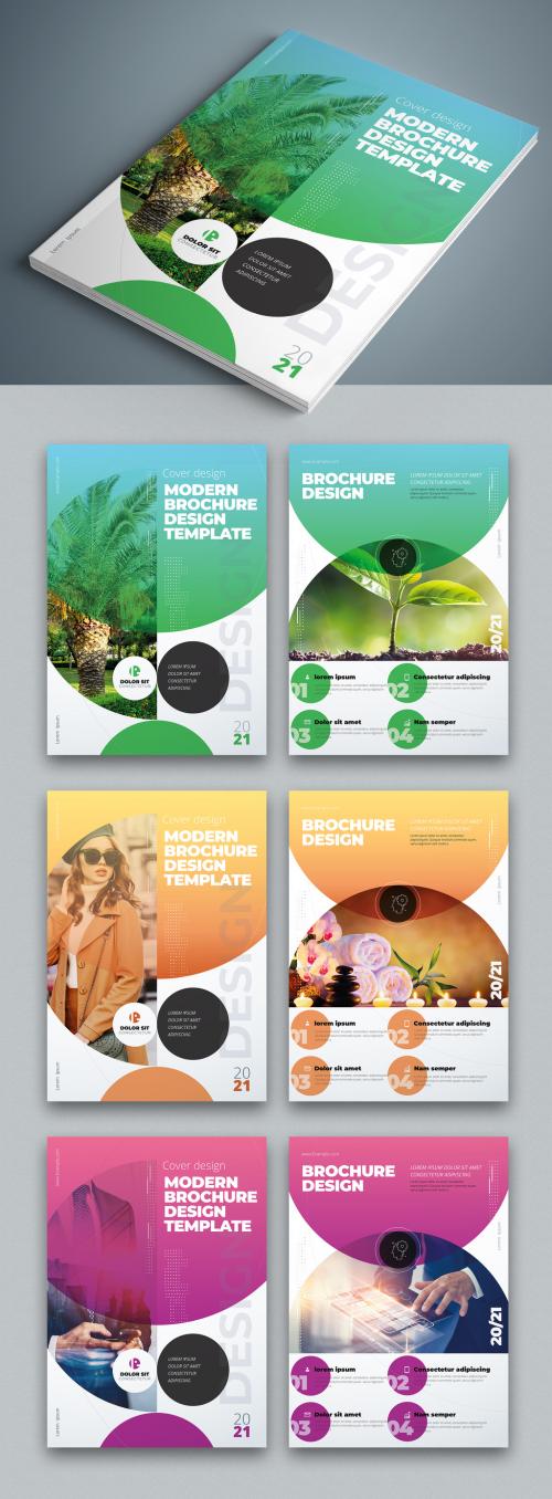 Business Report Cover Layout Set with Gradient Circle Elements - 308989491