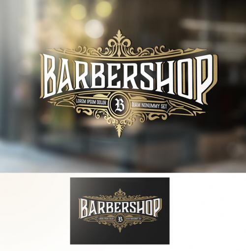 Vintage Barber Shop Logo with Floral Elements - 308998049