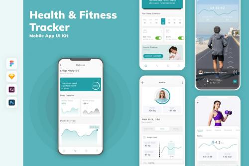 Health &amp; Fitness Tracker Mobile App UI Kit