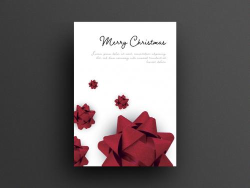 Minimalistic Christmas Card Layout with Dark Red Bows - 309007268