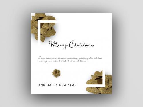 Elegant Christmas Card Layout with Gold Bows and White Frame - 309007294