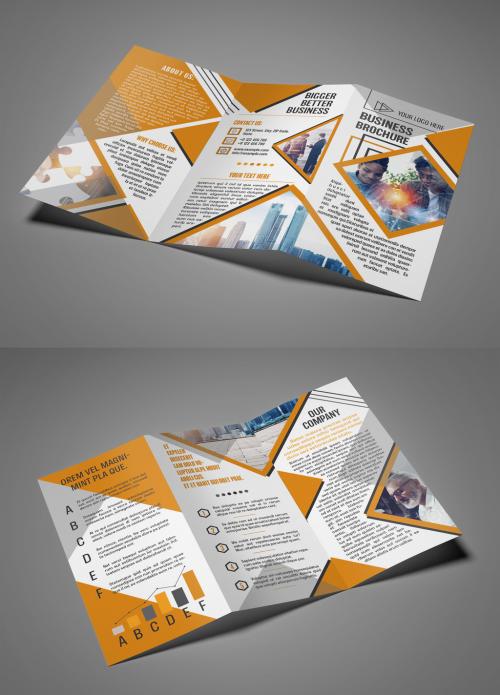 Business Trifold Brochure Layout with Orange Accents - 309028647