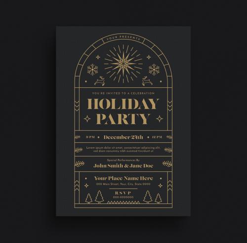 Gold Art Deco Holiday Event Flyer Layout - 309220457