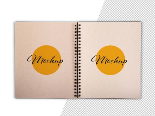 Open Notebook Mockup with Leaves of Craft Paper - 309242722