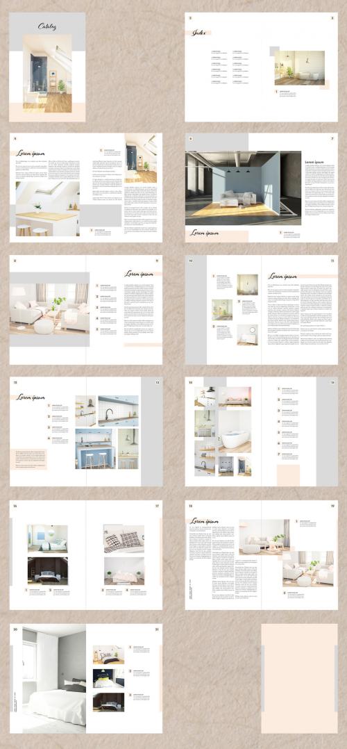 Furniture Catalog Layout with Grey and Pale Orange Accents - 309245431