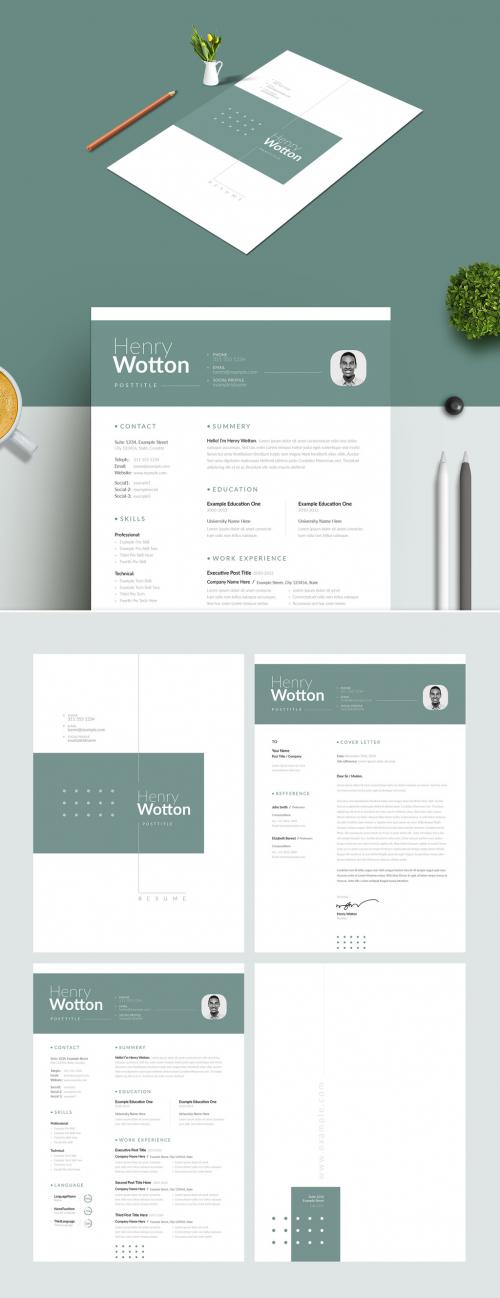Resume and Cover Letter with Olive Green Header Design Layout - 309248839