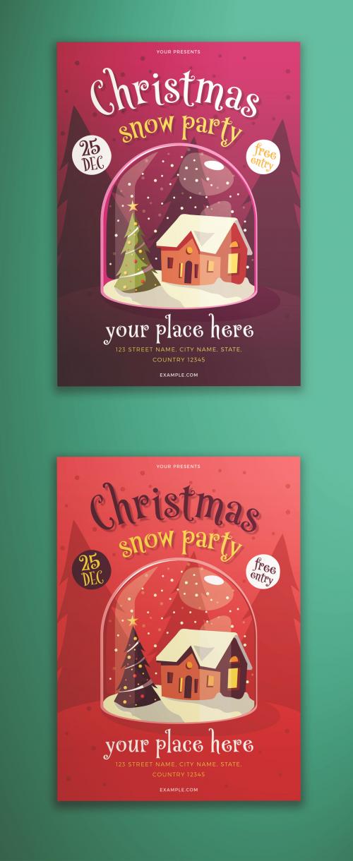 Christmas Party Event Flyer Layout with Snowglobe Illustrations - 309273651