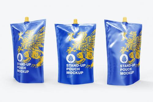 Set 3 Stand Up Pouches for Liquids Mockup