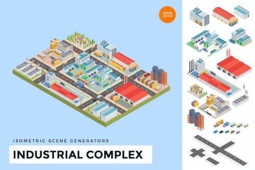 Isometric Industrial Factory Complex Vector Scene