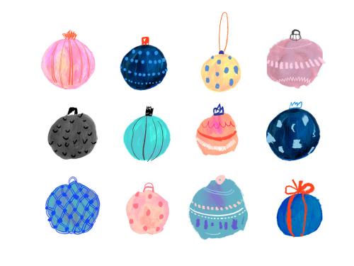 Set of Hand-Drawn Christmas Ball Ornament Illustrations - 309473740