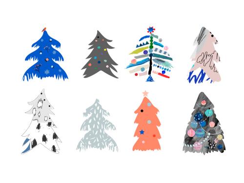 Set of Hand-Drawn Christmas Tree Illustrations - 309474705