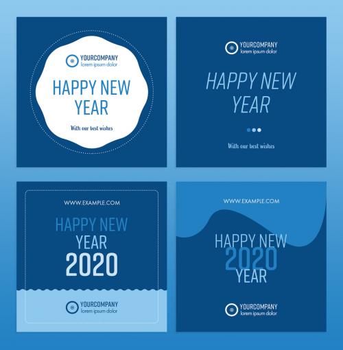 New Year Social Media Layout Set with Classic Blue Accents - 310000552