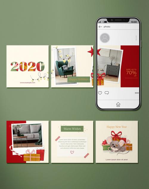 Social Media Carousel Post Template Set With Hand Drawn Christmas Illustrations - 310016540