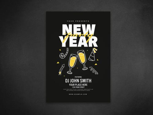 New Year's Event Flyer Layout with Champagne Flute Illustrations - 310044156