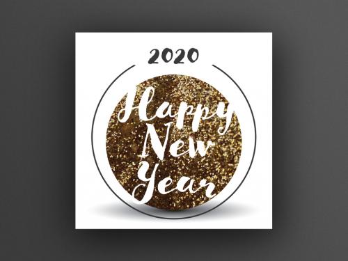 Happy New Year Card Layout with Gold Glitter Christmas Ball - 310054131